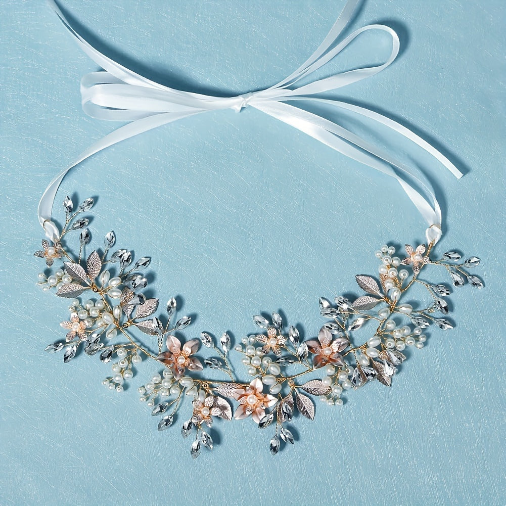 Flower Charm Rhinestone Headband Bridal Hair Styling Accessory
