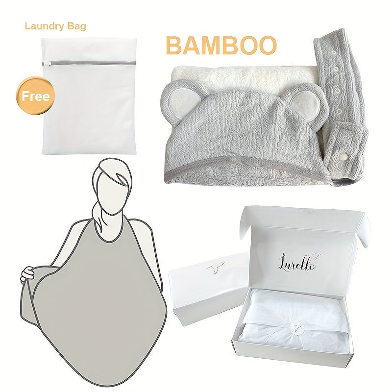 Soft Bamboo Hooded Baby Towel Set - Grey Bear