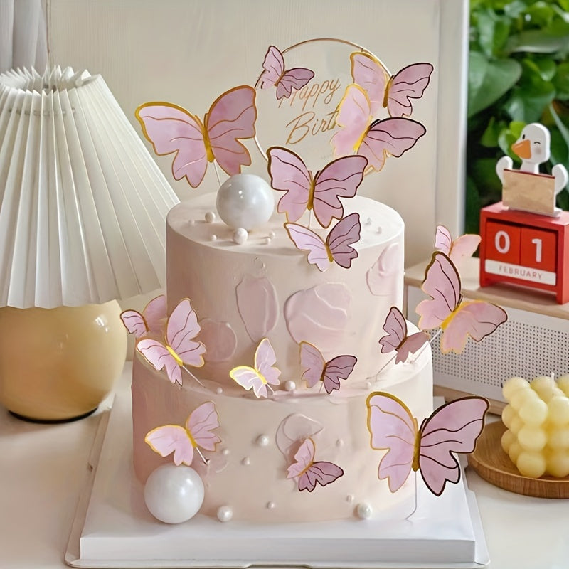 10pcs Butterfly Cake Toppers - Elegant Dessert Party Decoration