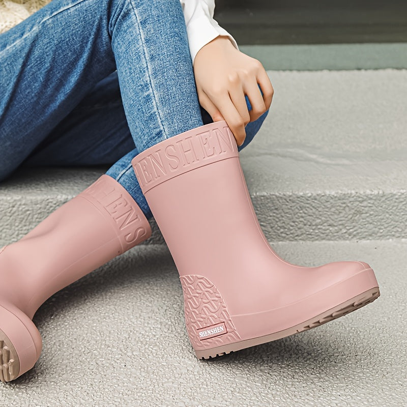 Women's Waterproof High Tube Rain Boots Solid Non slip Outdoor Rain Boots