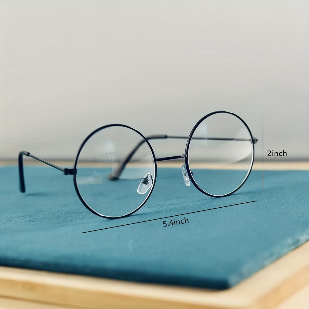 Classic Retro Round Glasses Frame Performance Props Flat Mirror Glasses