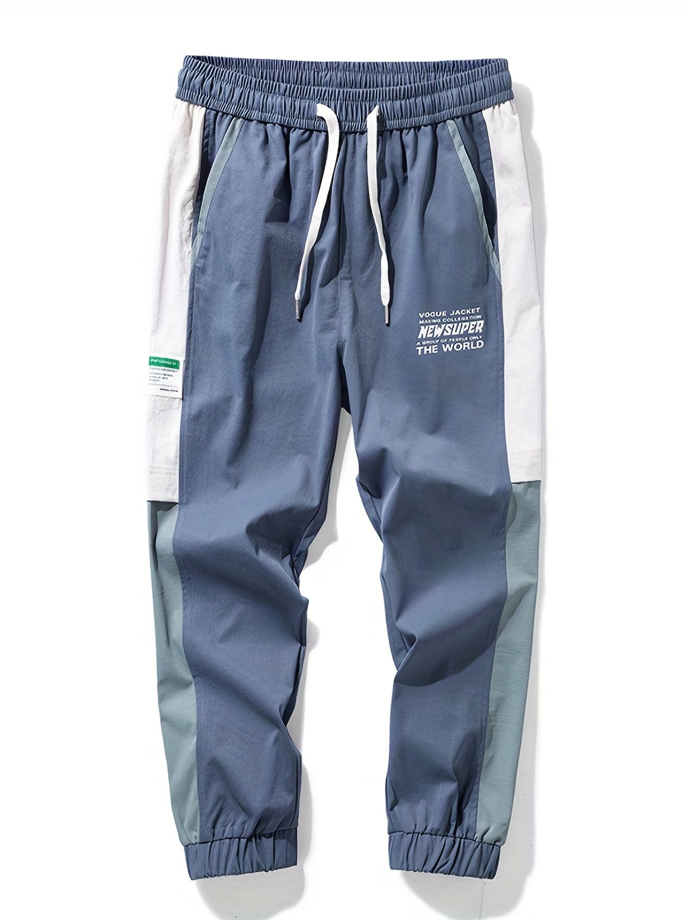 Men's Patchwork Cropped Pants Elastic Waist Drawstring Sports Pants