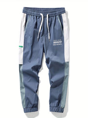 Men's Patchwork Cropped Pants Elastic Waist Drawstring Sports Pants