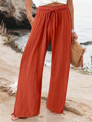 Solid Wide Leg Pants Casual Drawstring Waist Pants