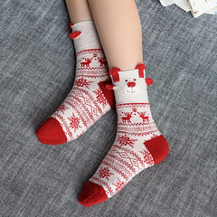 3 Pairs Elk Print Socks Women's Stockings