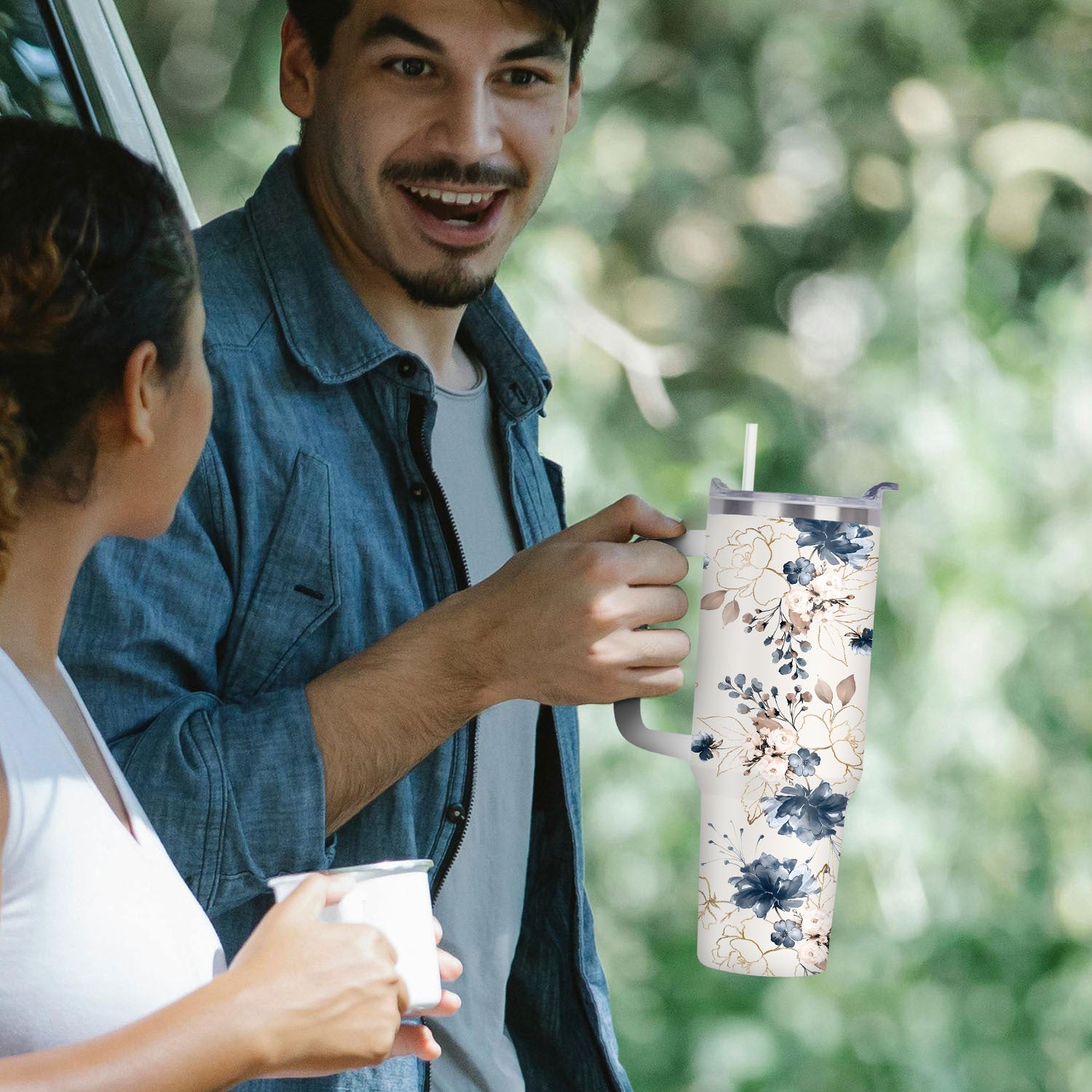 40oz Floral Stainless Steel Tumbler Insulated Coffee Mug