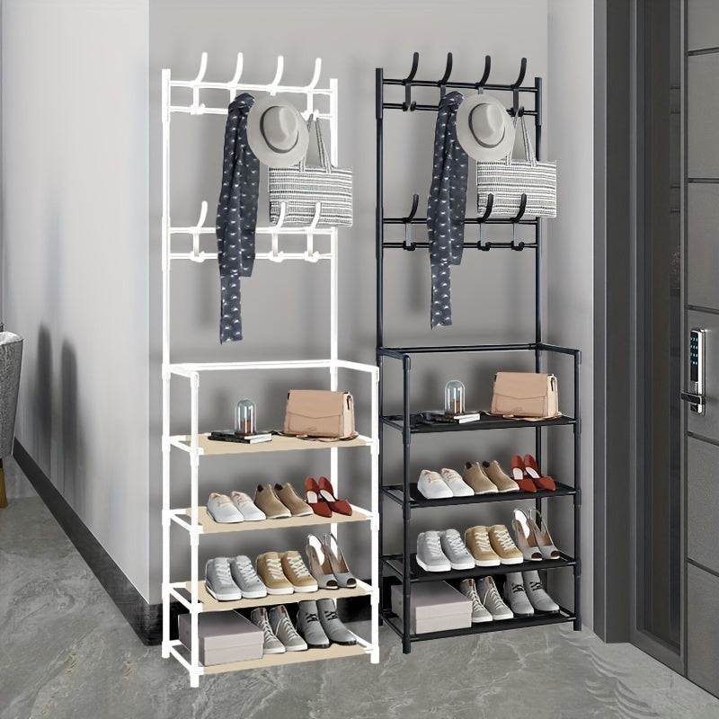 Coat Rack Foyer Shoe Rack with Storage Shelves & Hooks
