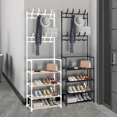 Coat Rack Foyer Shoe Rack with Storage Shelves & Hooks