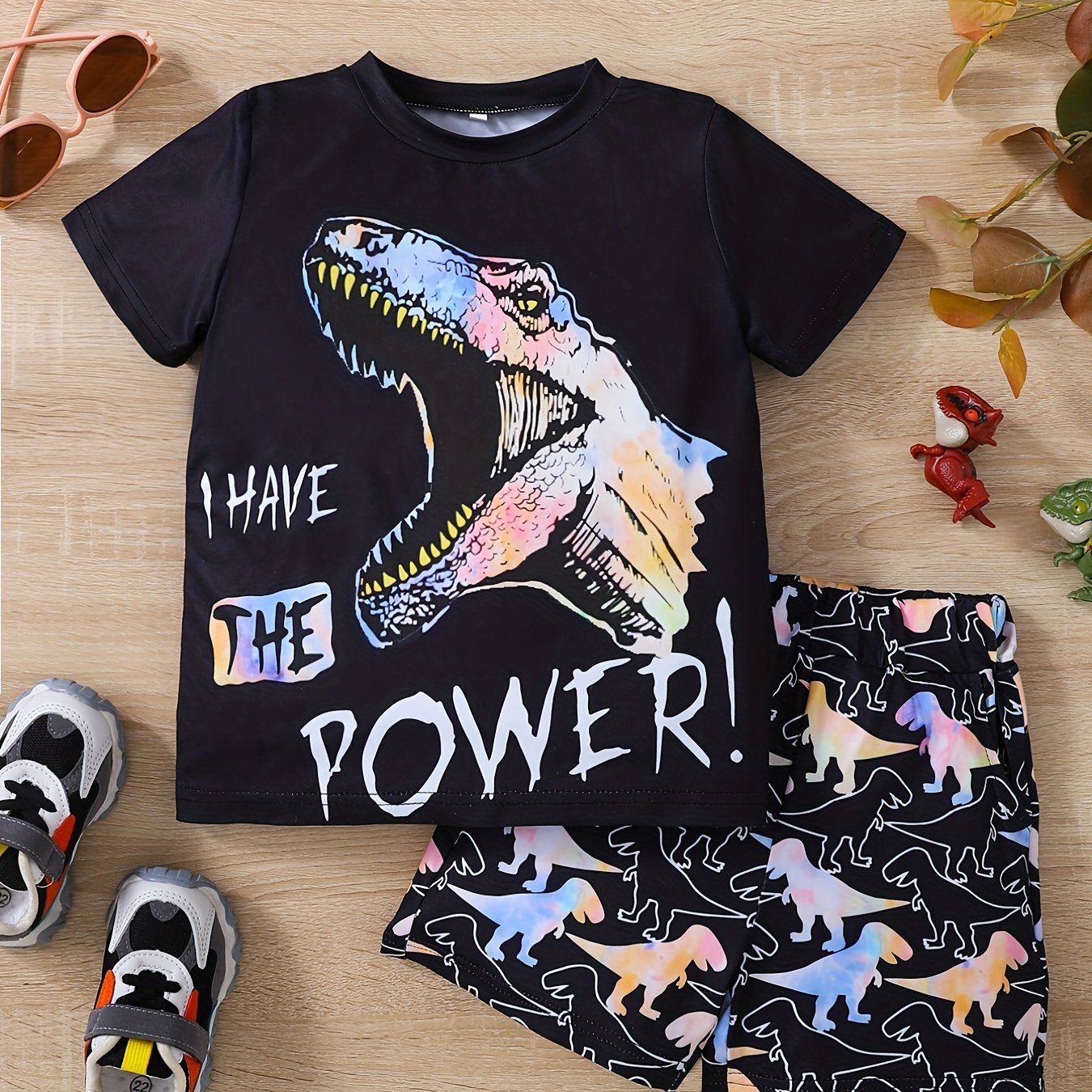 Boys Dinosaur Print Casual Outfit T shirt & Shorts Kids Summer Clothes