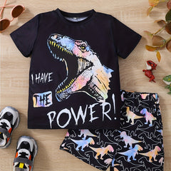 Boys Dinosaur Print Casual Outfit T shirt & Shorts Kids Summer Clothes