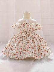 Girls Floral Print Puffy Dress Baby One Year Birthday Party Gown