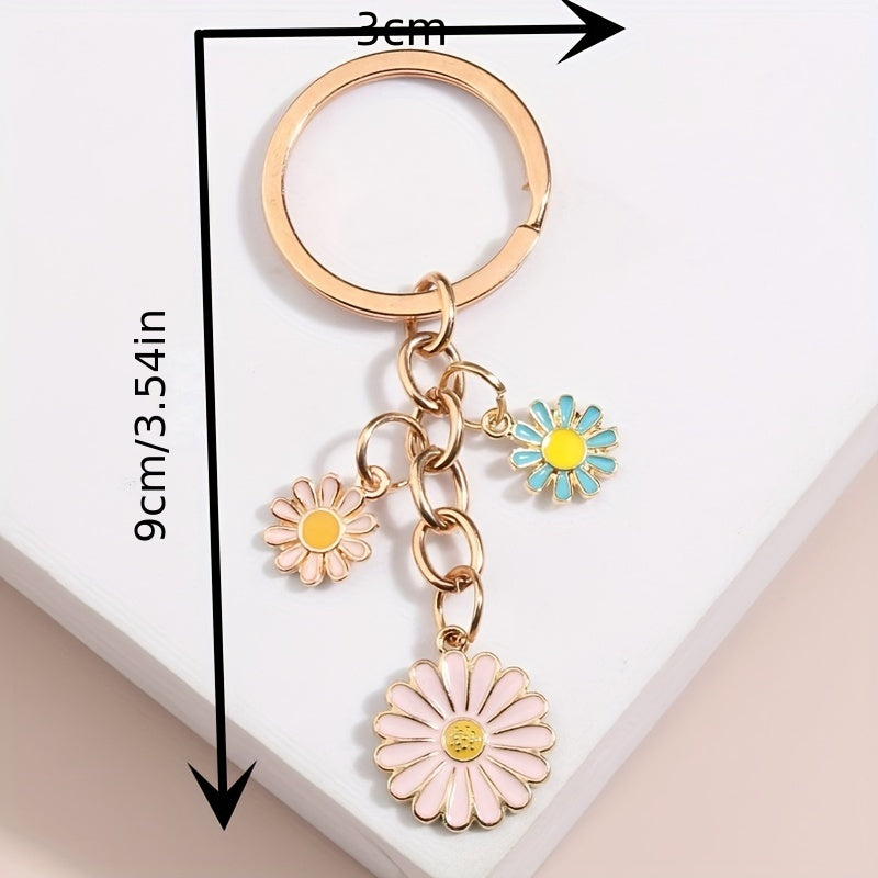 Cartoon Daisy Flower Keychain Key Ring Bag Charm Accessory Girls Gift