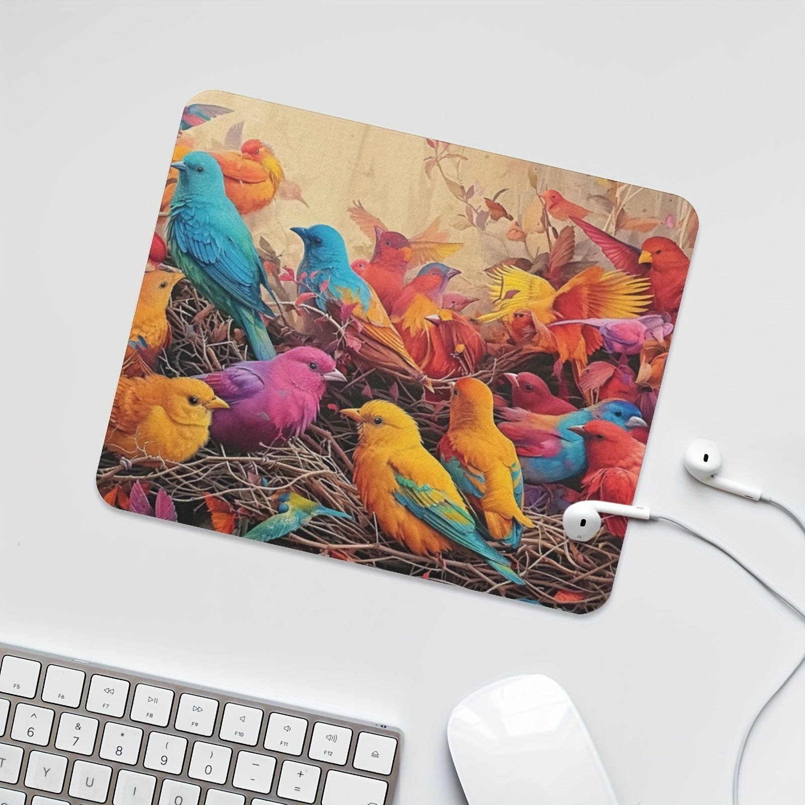 Colorful Bird Pattern Anti-slip Mouse Pad for Office and Home Use