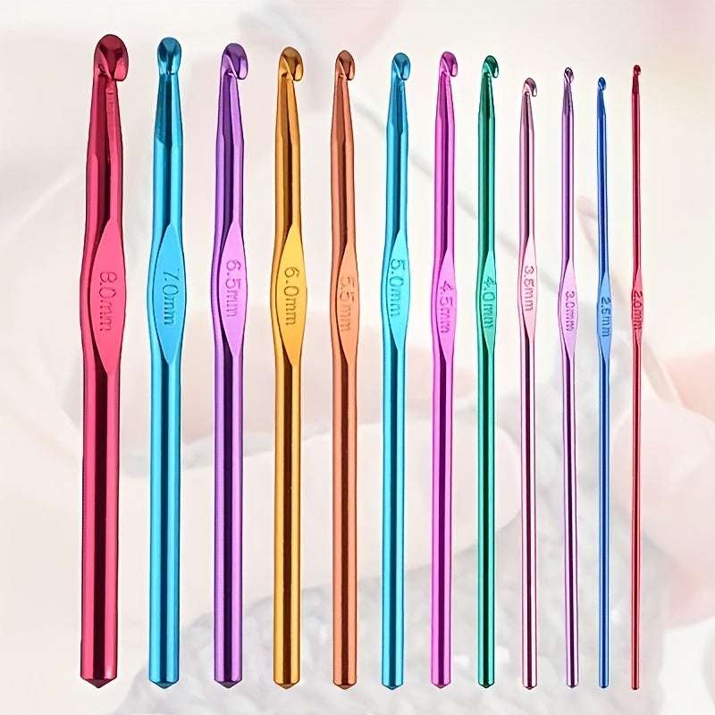 12pcs Aluminum Crochet Hook Set Sweater Weaving Handicrafts