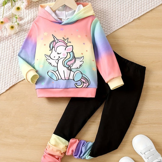 Girl's Unicorn Tie Dye Hoodie & Pants Set for Spring/Fall