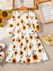 Infant Baby Girl Sunflower Print Midi Dress