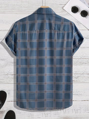 Men's Plaid Stretch Button Up Short Sleeve Shirt