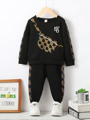 2pcs Toddler Boy Chest Bag Pullover Sweatshirt & Pants Set Kids Clothes