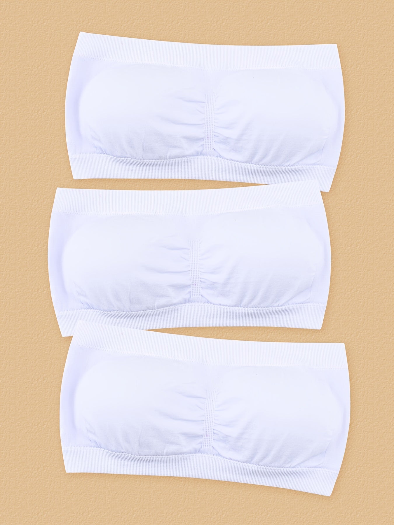3 Pcs Double Layer Strapless Bra Slightly Breast Wrap Detachable Chest Pad Bra