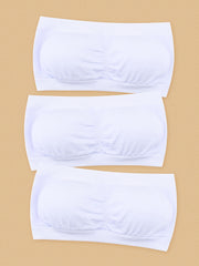 3 Pcs Double Layer Strapless Bra Slightly Breast Wrap Detachable Chest Pad Bra
