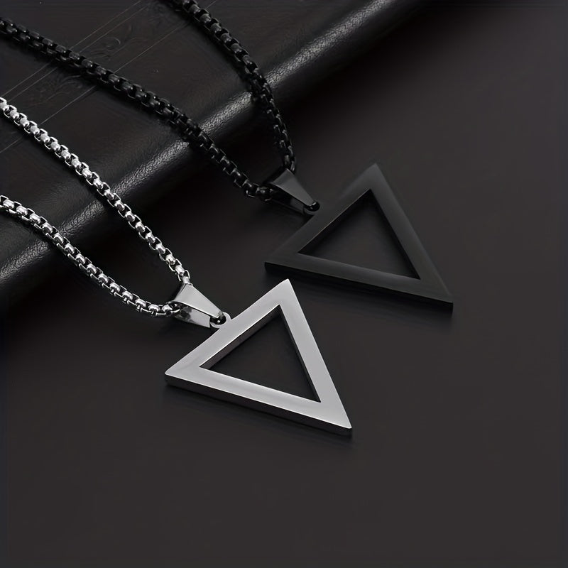 Men's Stainless Steel Triangle Pendant Square Chain Necklace