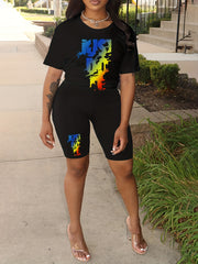 Women's Plus Ombre Letter Print Top & Shorts Set