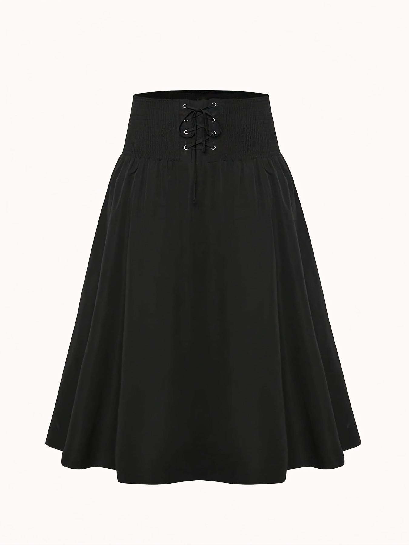 Gothic Skirt Solid Shirred Lace Up High Rise A line Maxi
