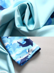 Boys Camo Swim Set Shark Graphic Top Shorts & Hat