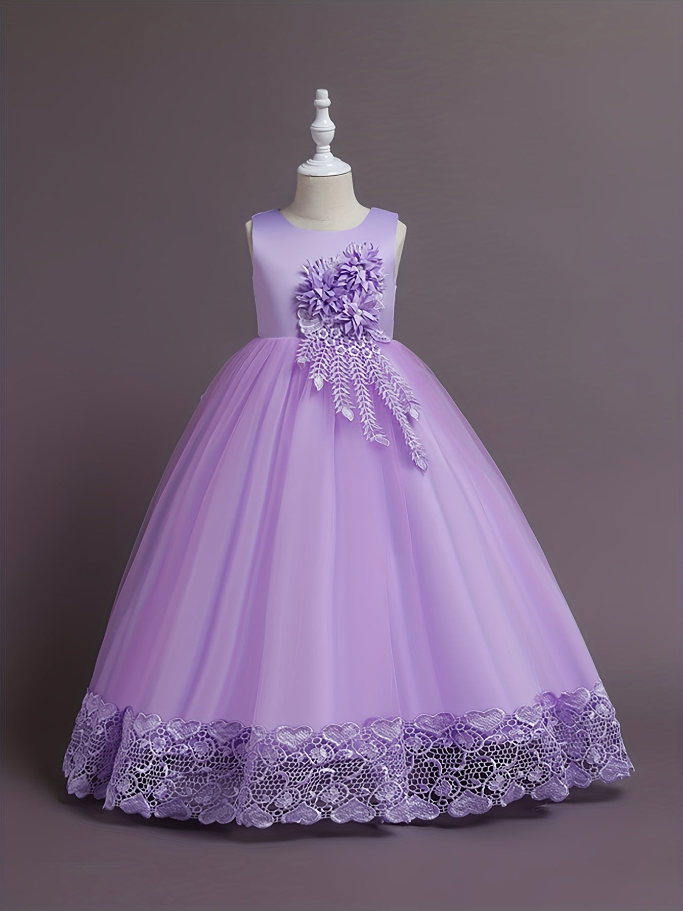 Girls Lace Embroidery Flower Princess Dress with Tutu Skirt