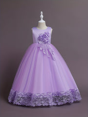 Girls Lace Embroidery Flower Princess Dress with Tutu Skirt