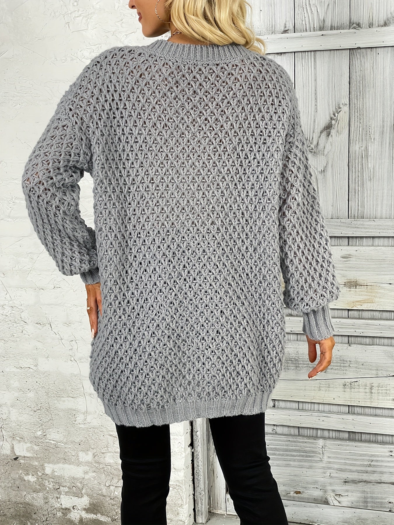Solid Knit Sweater V Neck Long Sleeve Solid Sweater Women's Clothing