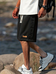 Quick Dry Letter Print Men's Comfy Shorts Elastic Waist Drawstring