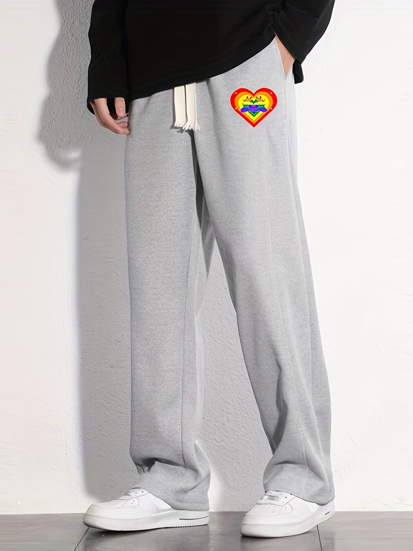 Heart Pattern Joggers Men's Casual Loose Fit Pants