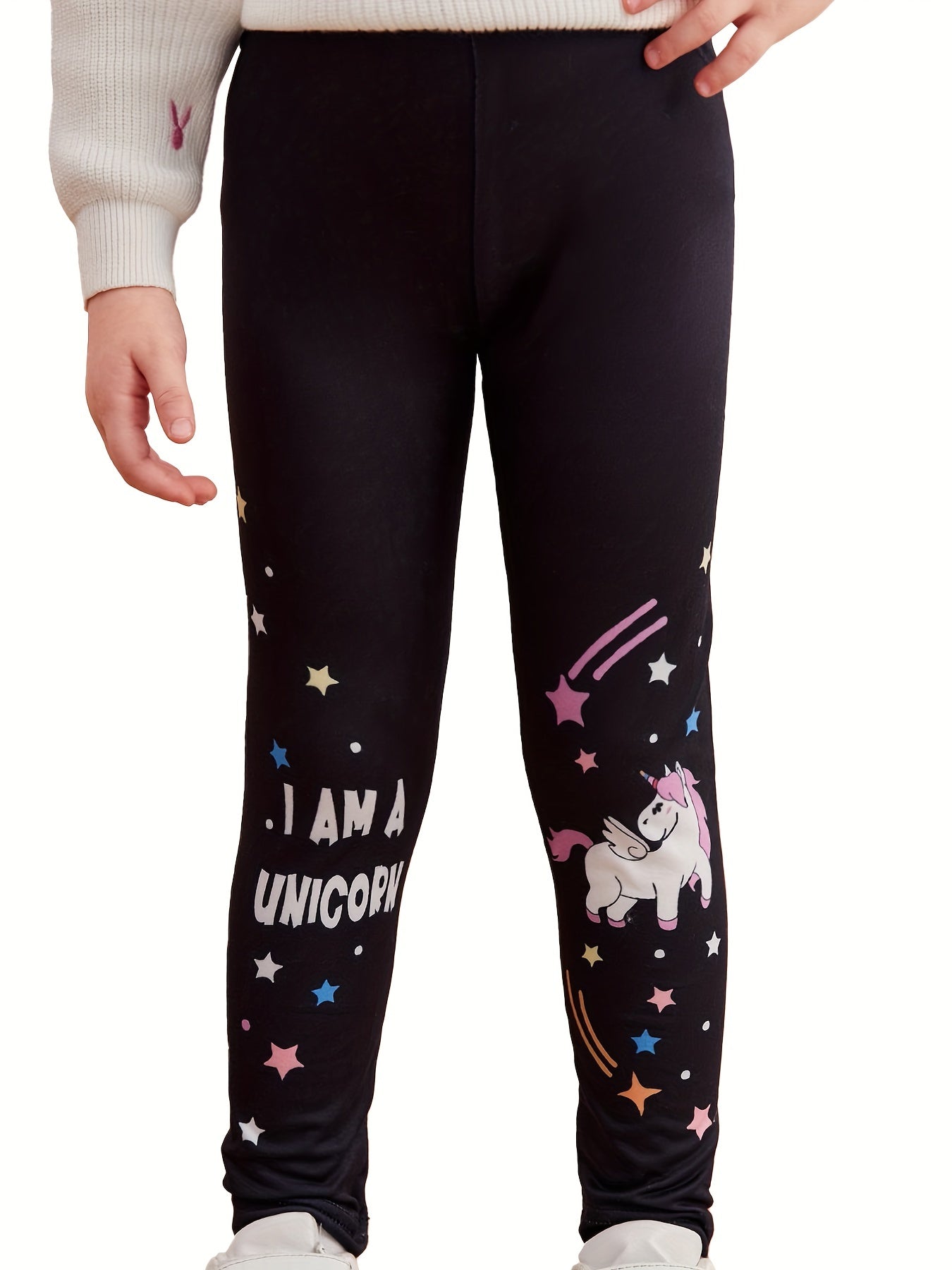 Girls Unicorn & Stars Footless Leggings, Stretchy Slim Fit Legging Pants