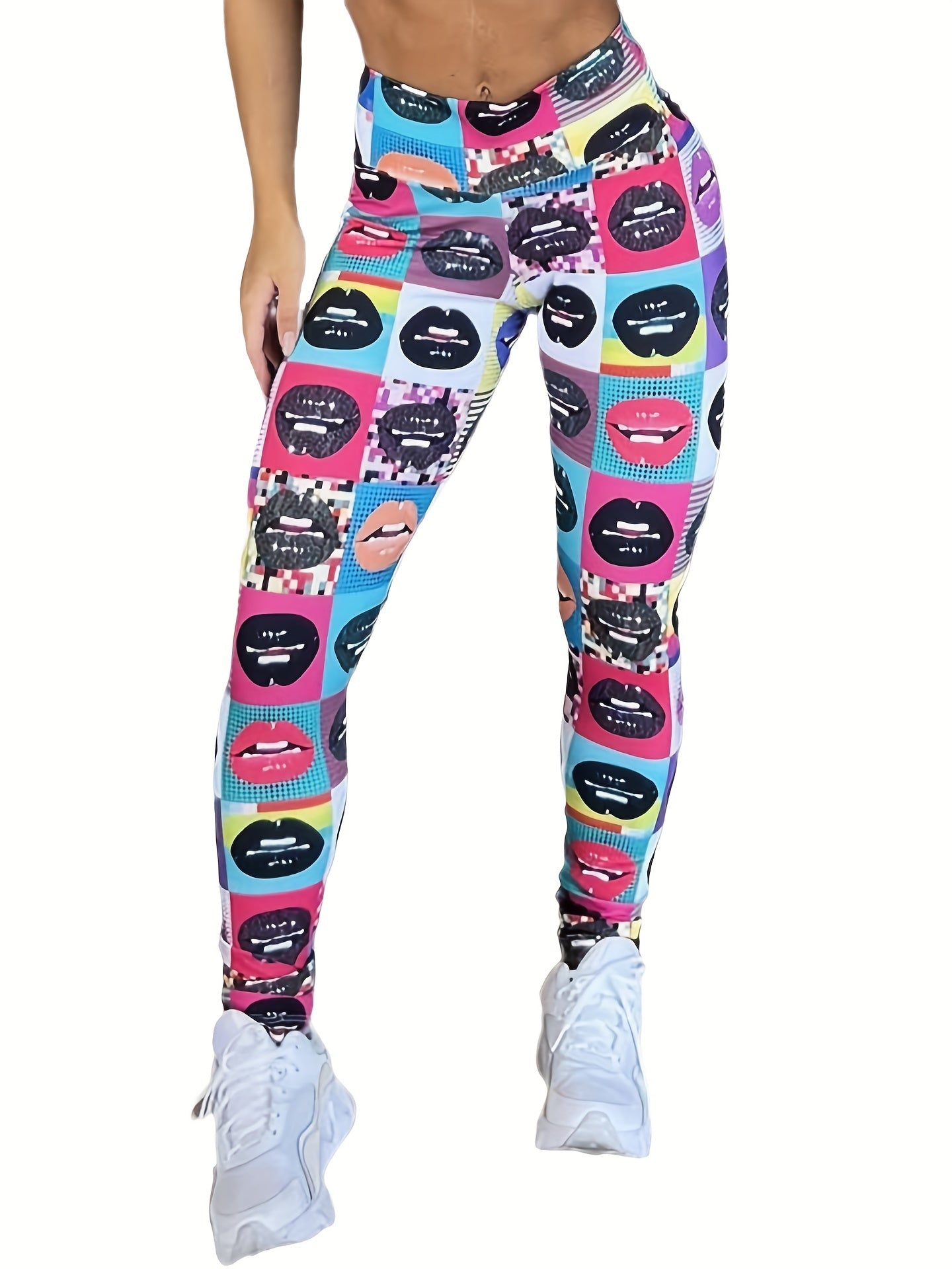 High Waist Lip Print Yoga Pant Slim Fit Legging