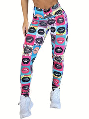 High Waist Lip Print Yoga Pant Slim Fit Legging