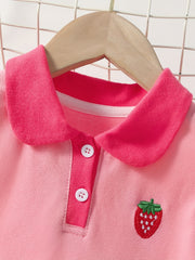 Girls Strawberry Embroidered Ruffle Trim Dress
