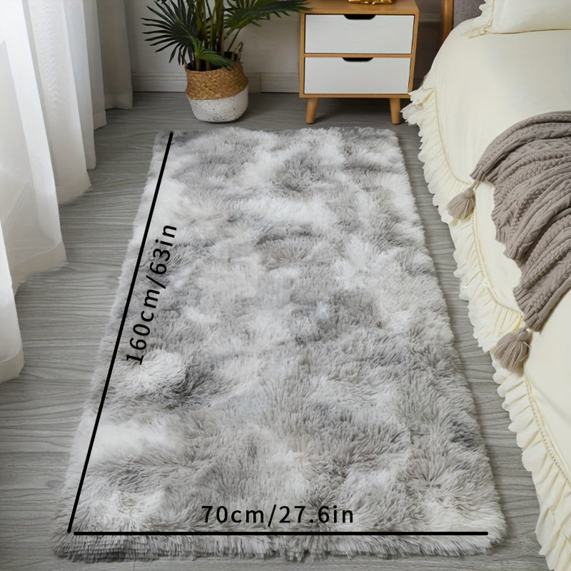 Long Plush Carpet Tie dye Light Gray for Bedroom Bedside Use