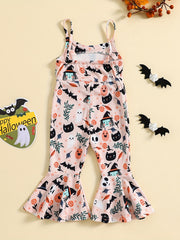 Girls' Pumpkin Allover Ribbed Flare Leg Jumpsuit