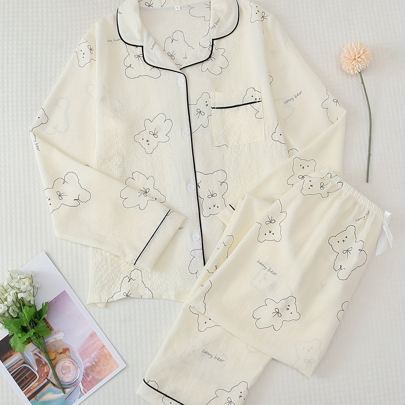 Bear Print Pajama Set Long Sleeve Top & Pants