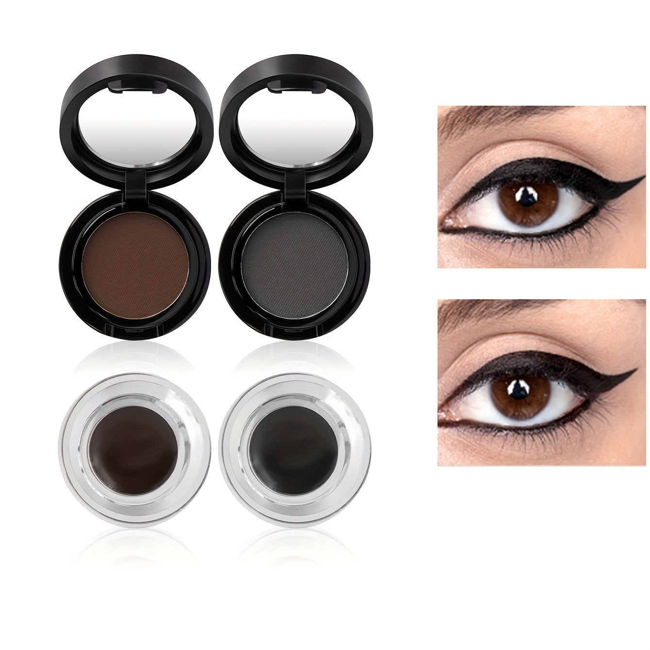 2-in-1 Eyebrow Powder & Eyeliner Set, Waterproof & Durable, Brown