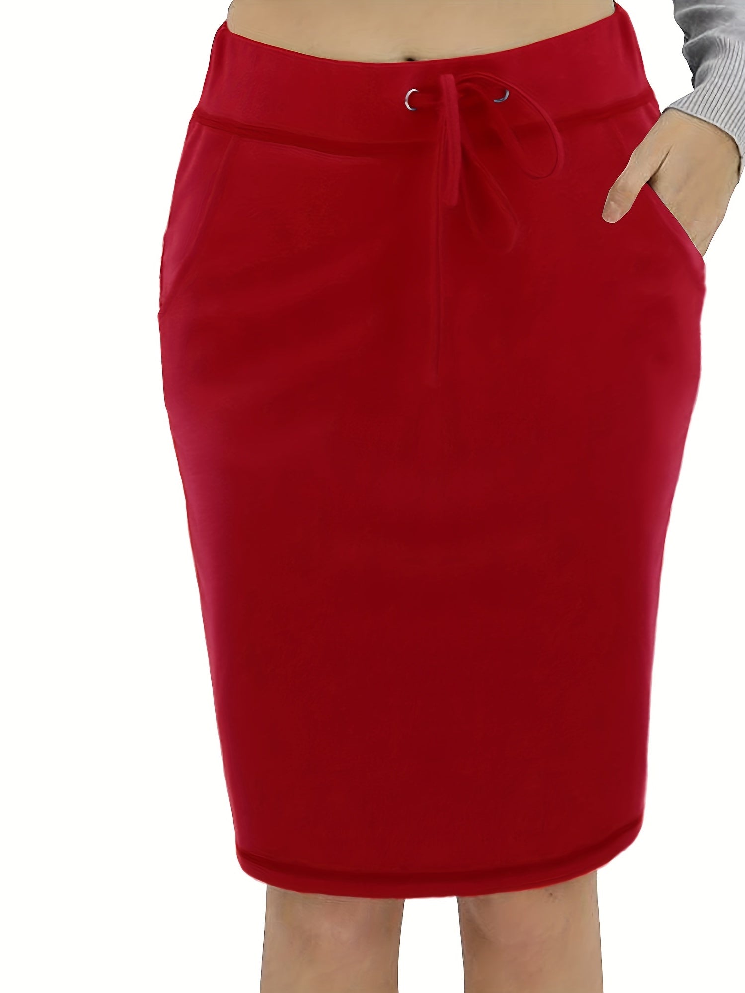 High Waist Tie Front Skirt Casual Knee Length Pocket Skirt