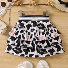 Toddler Girls Cow & Letter Ruffle Trim Stripe Princess Skirt