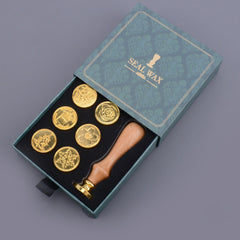 Christmas Wax Seal Stamp Set 6pcs Sealing Wax Stamp Heads & 1pc Wooden Handle