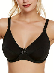 Bow Decor Solid Non Padded Bra Women's Plus Push Up Bra