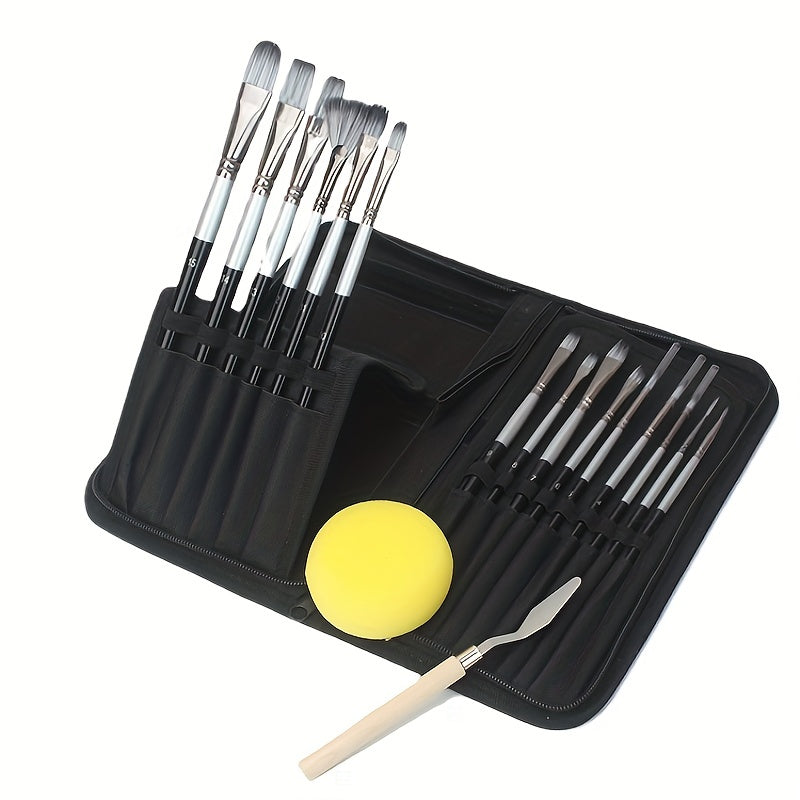15-Piece Painting Pen Set with Scraper & Nylon Brush Bag