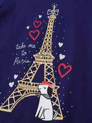Girls Dog & Tower Cartoon Cotton Long Sleeve T Shirt Top Kids Pullover