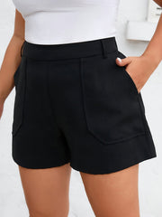 Women's Plus Solid Elastic High Rise Loose Fit Shorts