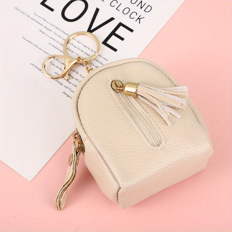 Leather Zip Tassel Coin Purse Earphone Bag Keychain Pendent