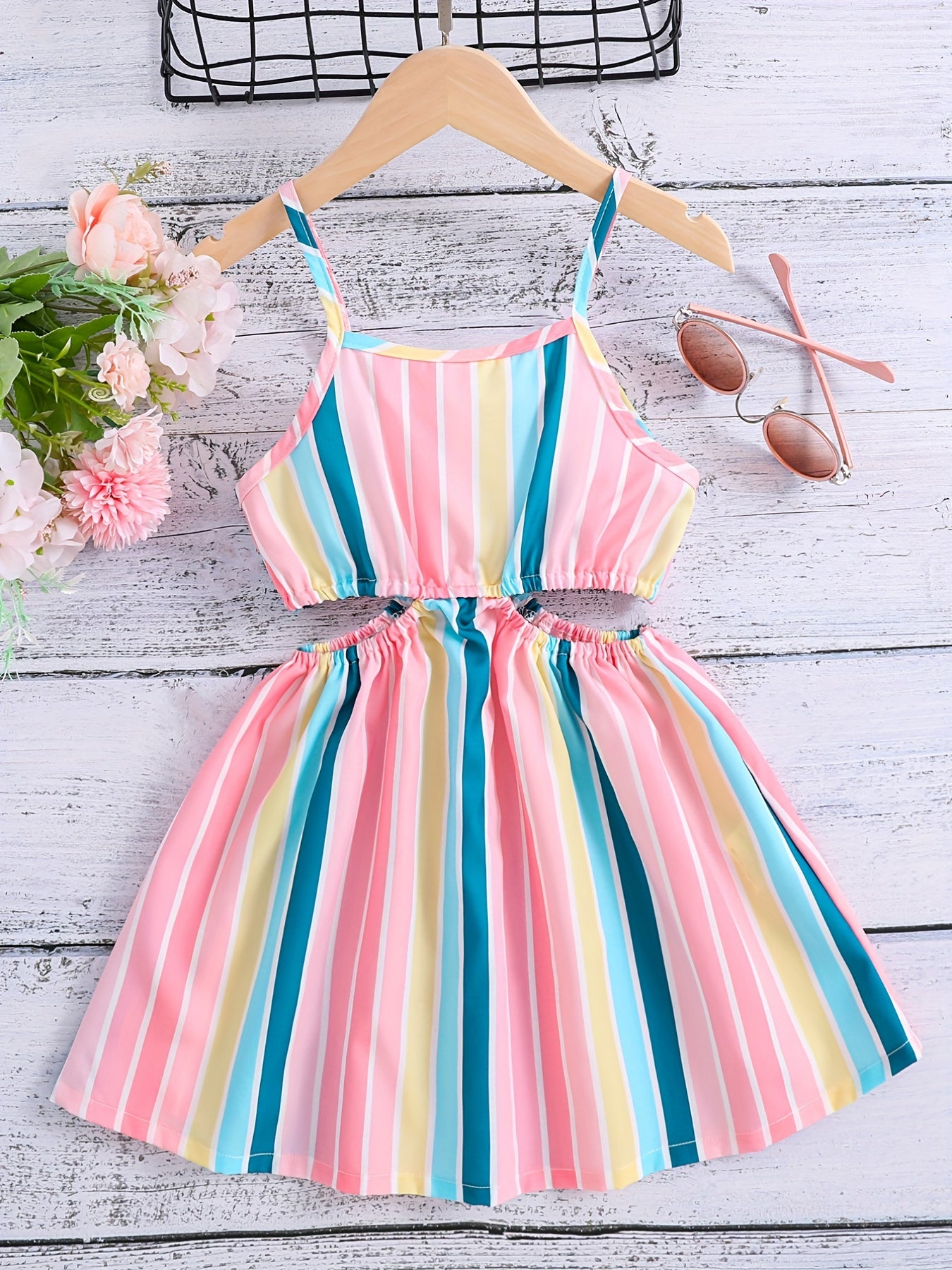 Girls Striped Cut Out Dress for Spring or Summer